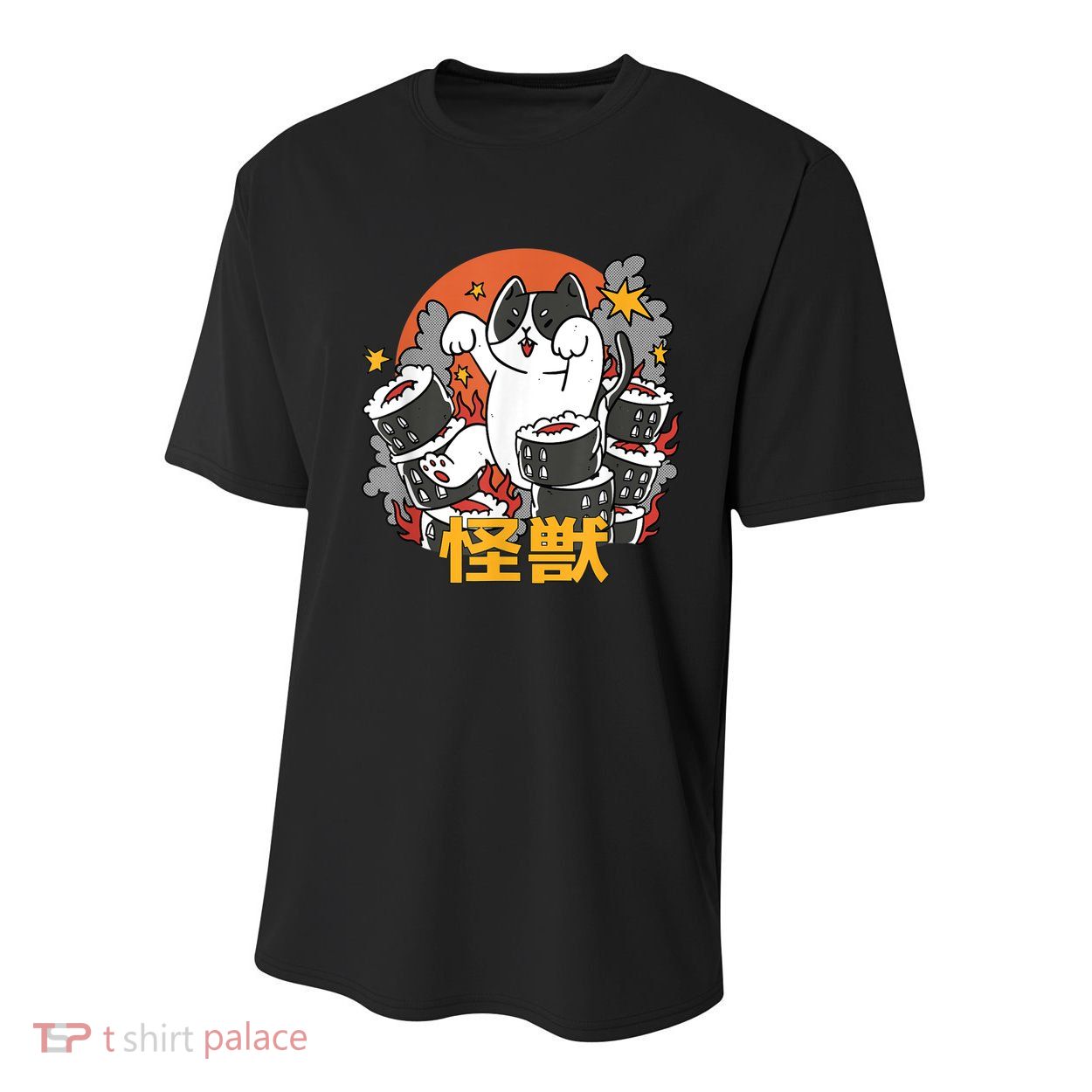 Catzilla Sunset Sushi Cat Japanese Youth Performance Sprint T-Shirt