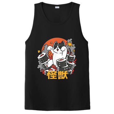 Catzilla Sunset Sushi Cat Japanese PosiCharge Competitor Tank