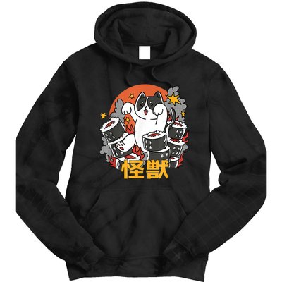 Catzilla Sunset Sushi Cat Japanese Tie Dye Hoodie