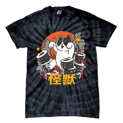 Catzilla Sunset Sushi Cat Japanese Tie-Dye T-Shirt