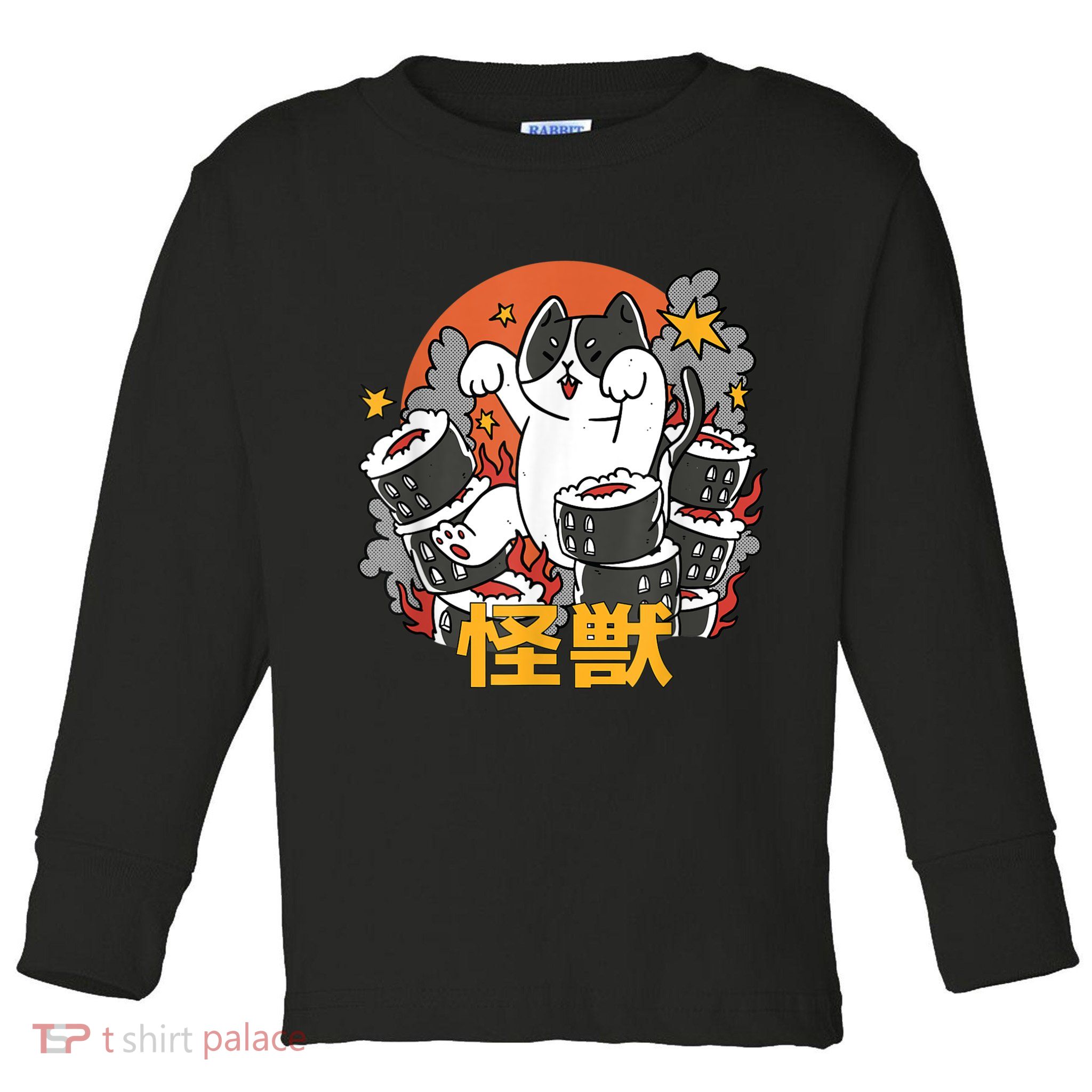 Catzilla Sunset Sushi Cat Japanese Toddler Long Sleeve Shirt