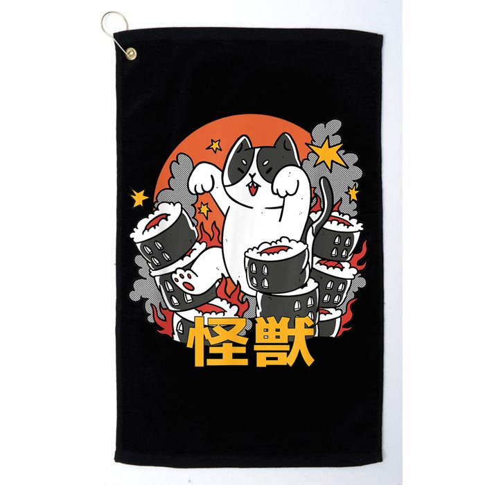 Catzilla Sunset Sushi Cat Japanese Golf Towel