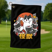 Catzilla Sunset Sushi Cat Japanese Golf Towel