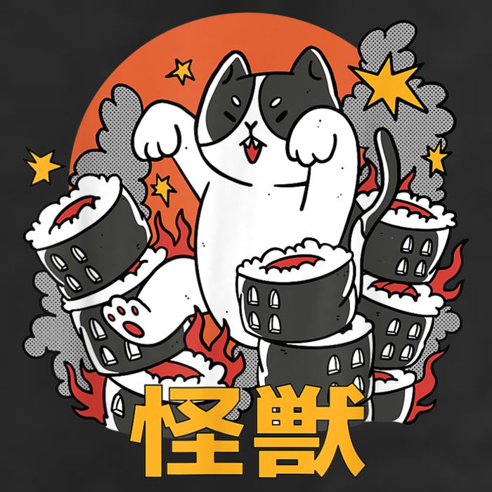 Catzilla Sunset Sushi Cat Japanese Golf Towel