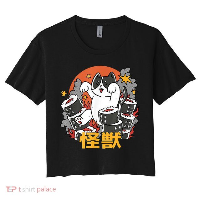 Catzilla Sunset Sushi Cat Japanese Crop Top