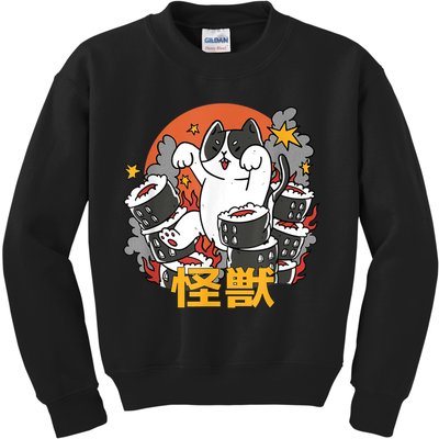Catzilla Sunset Sushi Cat Japanese Kids Sweatshirt