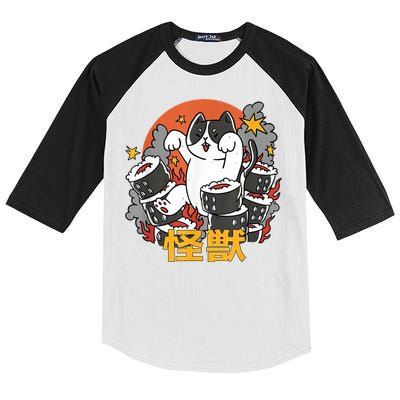 Catzilla Sunset Sushi Cat Japanese Kids Colorblock Raglan Jersey
