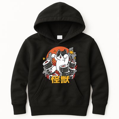 Catzilla Sunset Sushi Cat Japanese Kids Hoodie