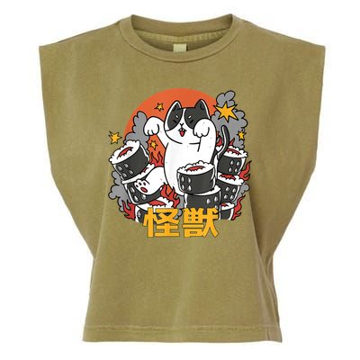 Catzilla Sunset Sushi Cat Japanese Garment-Dyed Women's Muscle Tee