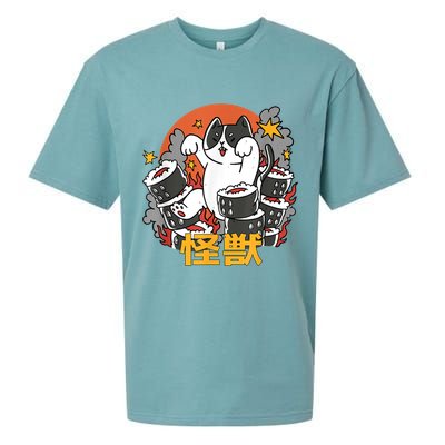 Catzilla Sunset Sushi Cat Japanese Sueded Cloud Jersey T-Shirt