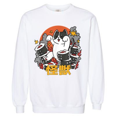 Catzilla Sunset Sushi Cat Japanese Garment-Dyed Sweatshirt