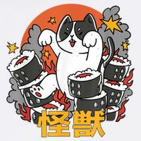 Catzilla Sunset Sushi Cat Japanese Garment-Dyed Sweatshirt