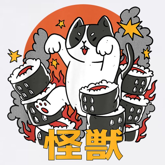 Catzilla Sunset Sushi Cat Japanese Garment-Dyed Sweatshirt