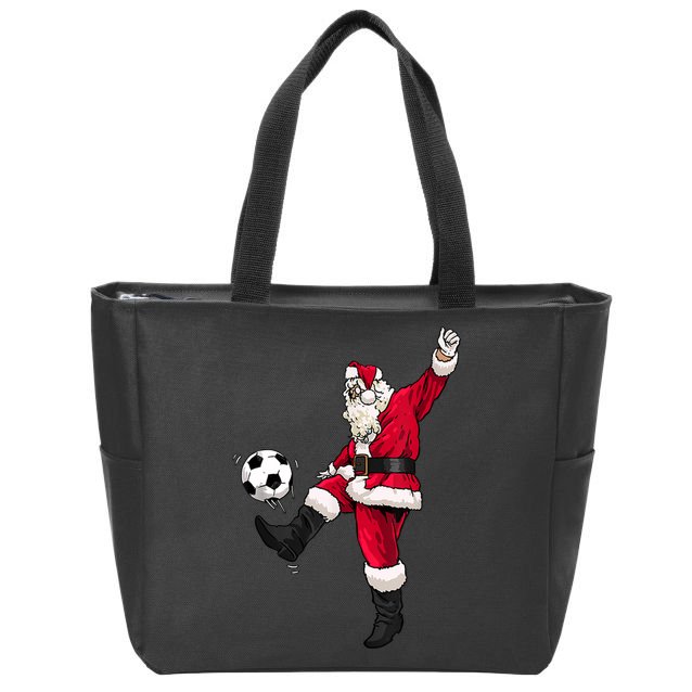 Christmas Santa Soccer Shirts Soccer Lover And Santa Lover TShirt Zip Tote Bag