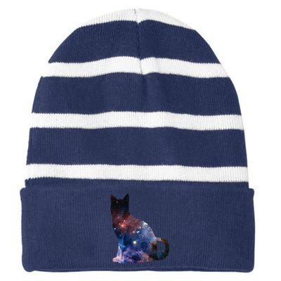  Cat Silhouette Supernova In Galaxy Scifi Space Striped Beanie with Solid Band