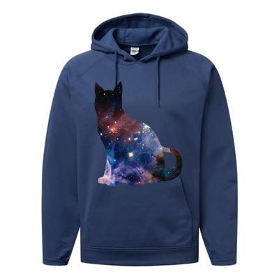  Cat Silhouette Supernova In Galaxy Scifi Space Performance Fleece Hoodie