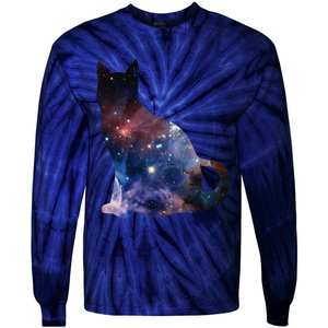  Cat Silhouette Supernova In Galaxy Scifi Space Tie-Dye Long Sleeve Shirt