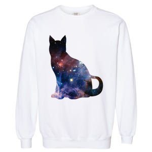  Cat Silhouette Supernova In Galaxy Scifi Space Garment-Dyed Sweatshirt