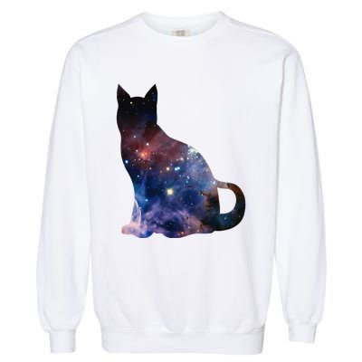  Cat Silhouette Supernova In Galaxy Scifi Space Garment-Dyed Sweatshirt