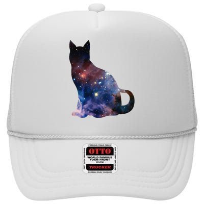  Cat Silhouette Supernova In Galaxy Scifi Space High Crown Mesh Back Trucker Hat