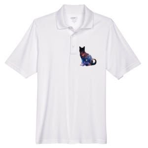  Cat Silhouette Supernova In Galaxy Scifi Space Men's Origin Performance Pique Polo