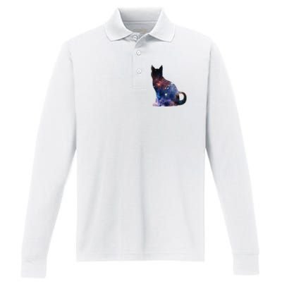  Cat Silhouette Supernova In Galaxy Scifi Space Performance Long Sleeve Polo