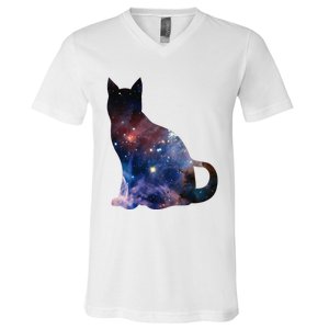  Cat Silhouette Supernova In Galaxy Scifi Space V-Neck T-Shirt