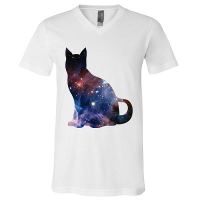  Cat Silhouette Supernova In Galaxy Scifi Space V-Neck T-Shirt