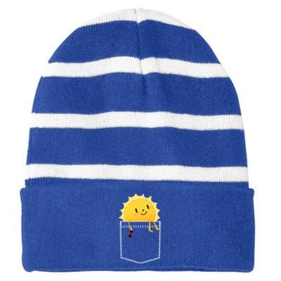 Cool Sunshine Sunny Pocket Design Striped Beanie with Solid Band