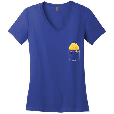 Cool Sunshine Sunny Pocket Design Women's V-Neck T-Shirt