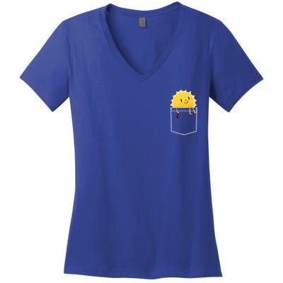 Cool Sunshine Sunny Pocket Design Women's V-Neck T-Shirt