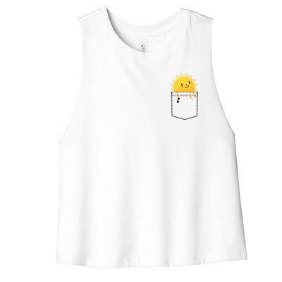 Cool Sunshine Sunny Pocket Design Women's Racerback Cropped Tank