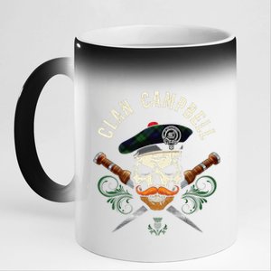 Campbell Surname Scottish Clan Skull Tam Dirks Tartan Badge 11oz Black Color Changing Mug