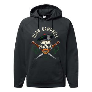 Campbell Surname Scottish Clan Skull Tam Dirks Tartan Badge Performance Fleece Hoodie