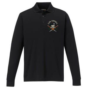 Campbell Surname Scottish Clan Skull Tam Dirks Tartan Badge Performance Long Sleeve Polo