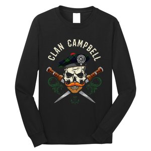 Campbell Surname Scottish Clan Skull Tam Dirks Tartan Badge Long Sleeve Shirt