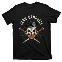 Campbell Surname Scottish Clan Skull Tam Dirks Tartan Badge T-Shirt