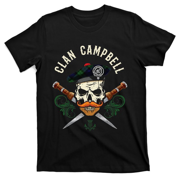 Campbell Surname Scottish Clan Skull Tam Dirks Tartan Badge T-Shirt