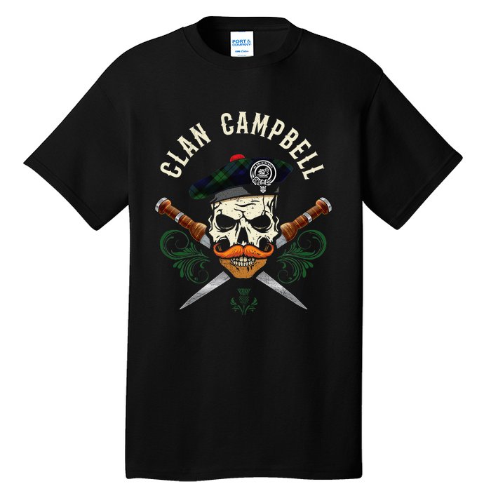 Campbell Surname Scottish Clan Skull Tam Dirks Tartan Badge Tall T-Shirt