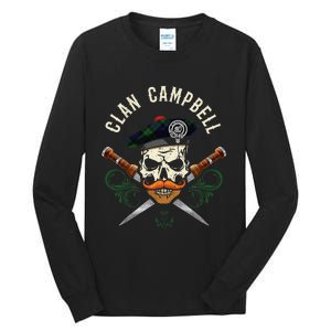 Campbell Surname Scottish Clan Skull Tam Dirks Tartan Badge Tall Long Sleeve T-Shirt