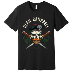 Campbell Surname Scottish Clan Skull Tam Dirks Tartan Badge Premium T-Shirt