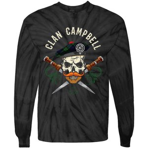 Campbell Surname Scottish Clan Skull Tam Dirks Tartan Badge Tie-Dye Long Sleeve Shirt