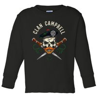 Campbell Surname Scottish Clan Skull Tam Dirks Tartan Badge Toddler Long Sleeve Shirt