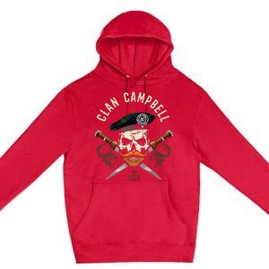 Campbell Surname Scottish Clan Skull Tam Dirks Tartan Badge Premium Pullover Hoodie