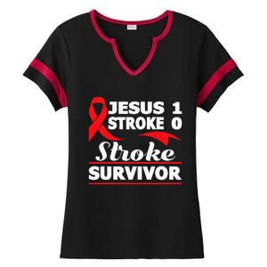 Christian Stroke Survivor Awareness Red Ribbon Brain Attack Ladies Halftime Notch Neck Tee