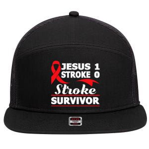 Christian Stroke Survivor Awareness Red Ribbon Brain Attack 7 Panel Mesh Trucker Snapback Hat