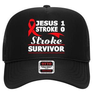 Christian Stroke Survivor Awareness Red Ribbon Brain Attack High Crown Mesh Back Trucker Hat