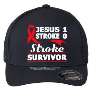 Christian Stroke Survivor Awareness Red Ribbon Brain Attack Flexfit Unipanel Trucker Cap