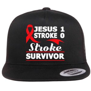 Christian Stroke Survivor Awareness Red Ribbon Brain Attack Flat Bill Trucker Hat