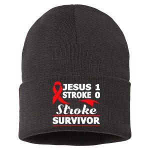 Christian Stroke Survivor Awareness Red Ribbon Brain Attack Sustainable Knit Beanie